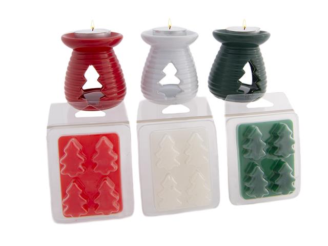 CERAMIC TREE WAX BURNER GIFT SET (ASSTD)