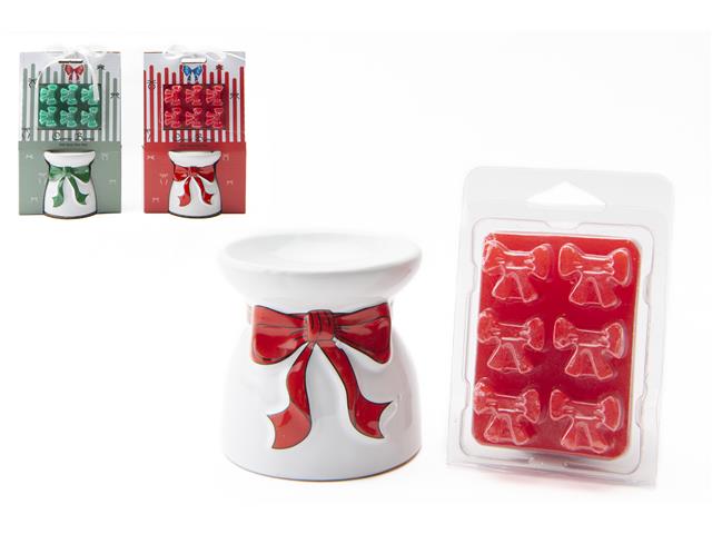 CERAMIC BOW WAX MELT BURNER GIFT SET (ASSTD)