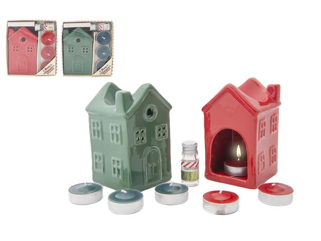 CERAMIC HOUSE OIL BURNER GIFT SET (ASSTD)