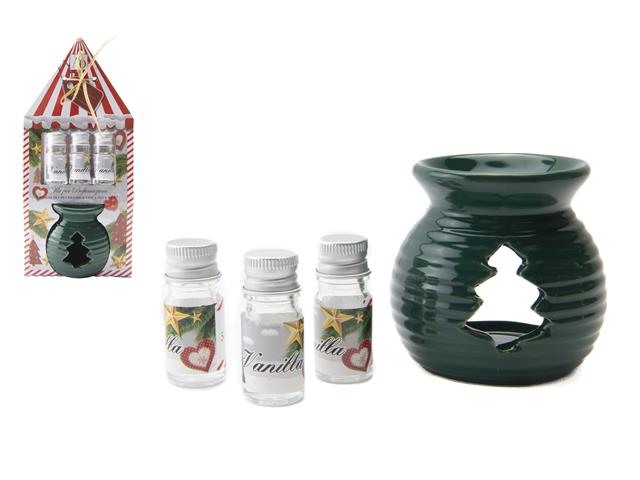 GREEN CERAMIC TREE OIL BURNER GIFT SET