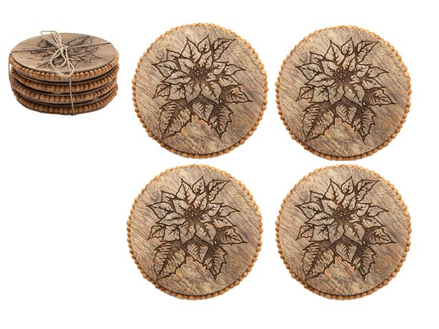 BEADED ROUND ETCHED COASTERS (POINSETTIA) (SET OF 4)
