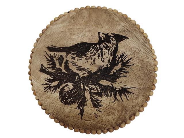 SET OF 4 BEADED ROUND CARDINAL ETCHED COASTERS