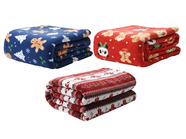 HOLIDAY PRINT FLANNEL FLEECE THROW (ASSTD) (59 X 79)