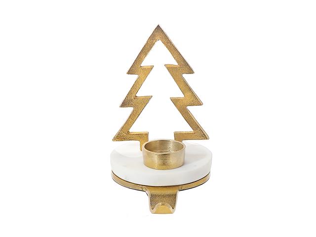 METAL & MARBLE TREE WITH TEALIGHT STOCKING HOLDER (GOLD) - IH Casadecor