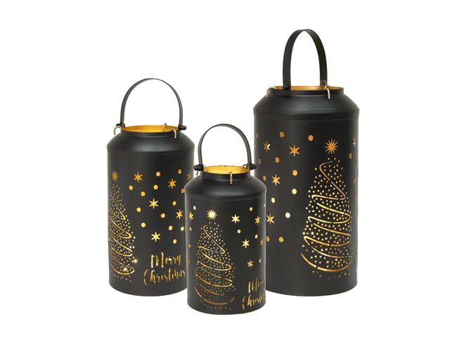 BLACK METAL CUTOUT LANTERN (TREE & STARS) (SET OF 3)