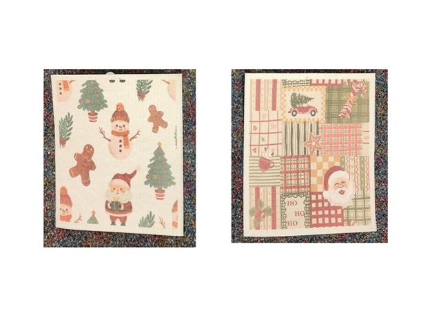 SWEDISH DISH CLOTH SET OF 2 (CHRISTMAS ICONS AND QUILT) (ASSTD)