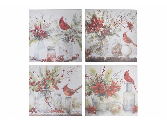 CANVAS WALL ART (CARDINAL ON VASE) (ASSTD)