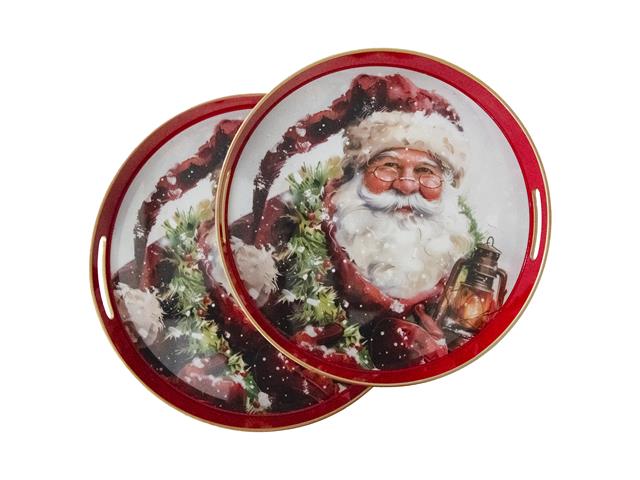 ROUND NESTED TRAY (SANTA WITH LANTERN) (SET OF 2)
