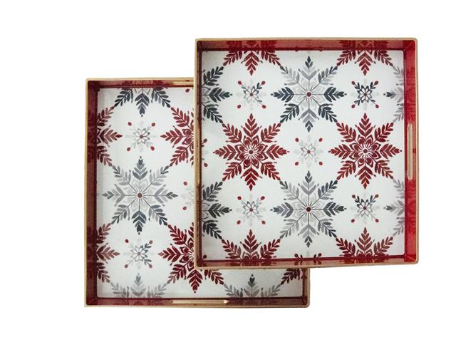 SQUARE NESTED TRAY (SNOWFLAKE PATTERN) (SET OF 2)