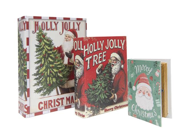 WOODEN STORAGE BOOK (HOLLY JOLLY SANTA) (SET OF 3)