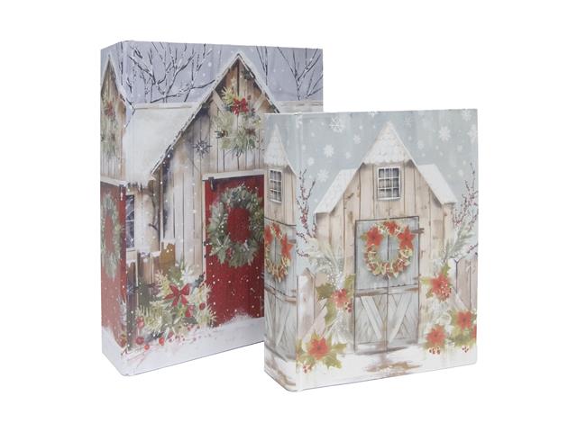 WOODEN STORAGE BOOK (FESTIVE HOUSE) (SET OF 2)