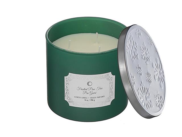 14oz 3 WICK JAR CANDLE WITH LID (FROSTED PINE TREE) - IH Casadecor