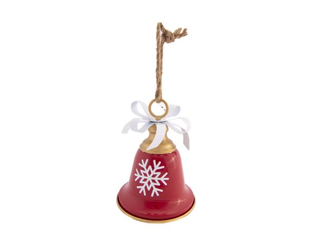 RED METAL BELL  WITH SNOWFLAKE