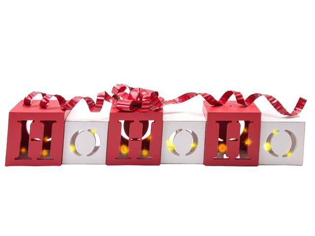 LED RED AND WHITE WOODEN DECORATION (HOHOHO)
