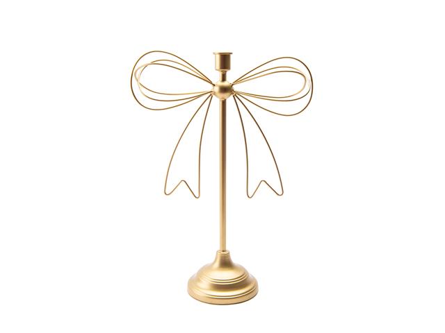 GOLD METAL BOW TAPER CANDLE HOLDER
