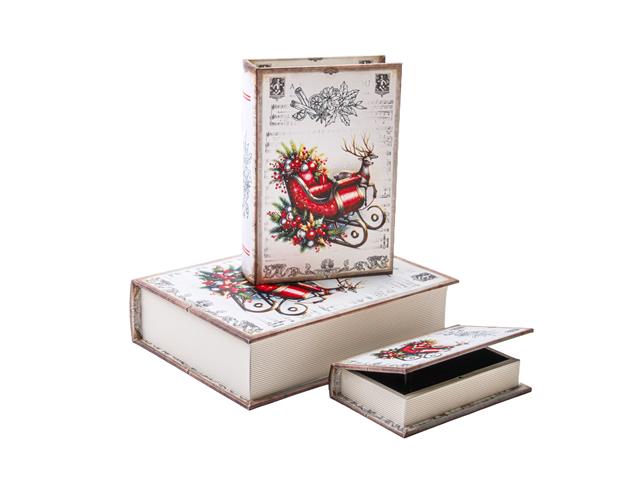 STORAGE BOOK (SLEIGH & REINDEER) (SET OF 3)