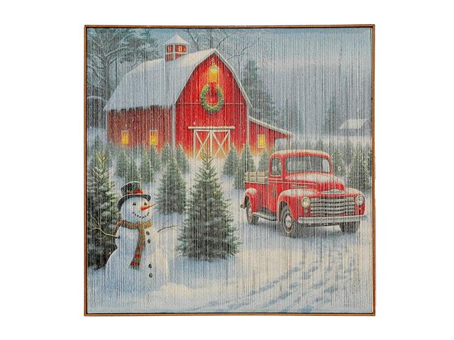 LED THREAD FRAMED WALL ART (SNOWMAN AT THE BARN)