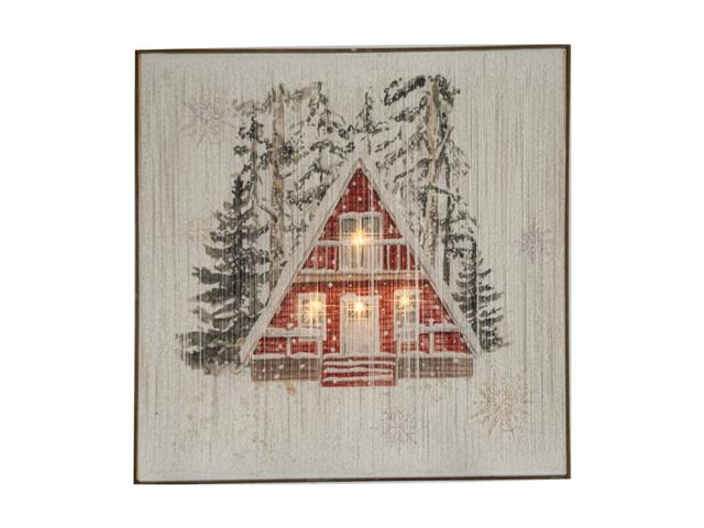 LED THREAD FRAMED WALL ART (WINTER CABIN)