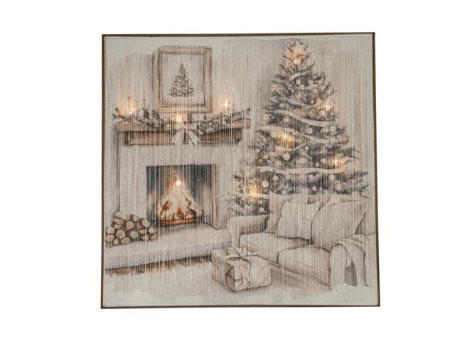 LED THREAD FRAMED WALL ART (COZY FIREPLACE)
