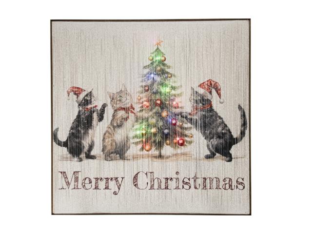 LED THREAD FRAMED WALL ART (MERRY CHRISTMAS - TREE WITH CATS)