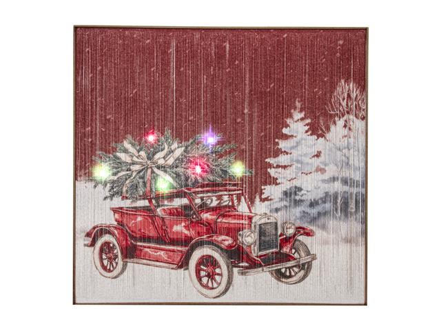 LED THREAD FRAMED WALL ART (WITH LOTS OF LOVE - RED CAR)