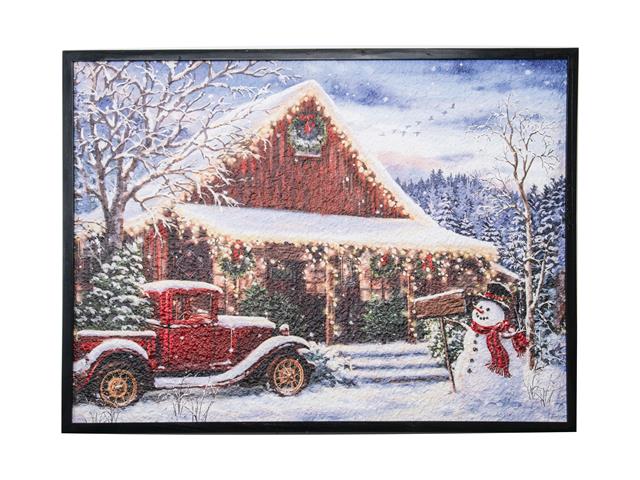 RECYCLED PAPER FRAMED WALL ART (WINTER CABIN WITH TRUCK)