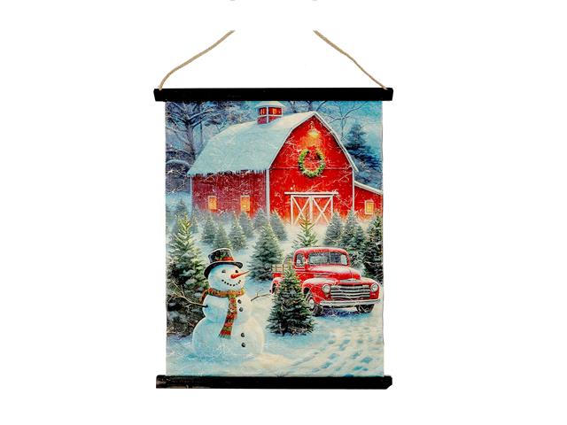 CRINKLE PAPER WALL HANGER (SNOWMAN AT THE BARN)