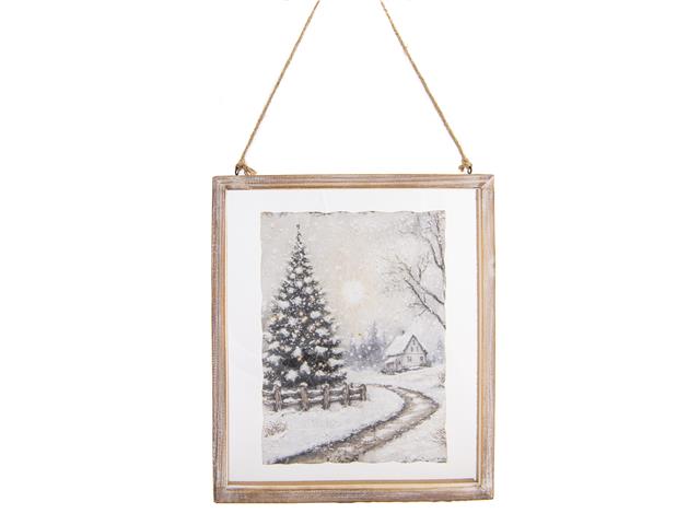 GLASS FRAMED HANDMADE PAPER WALL ART (WINTER LANE)