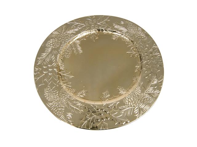 EMBOSSED HOLLY AND IVY CHARGER PLATE (GOLD)
