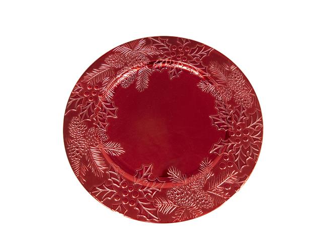 EMBOSSED HOLLY AND IVY CHARGER PLATE (RED)