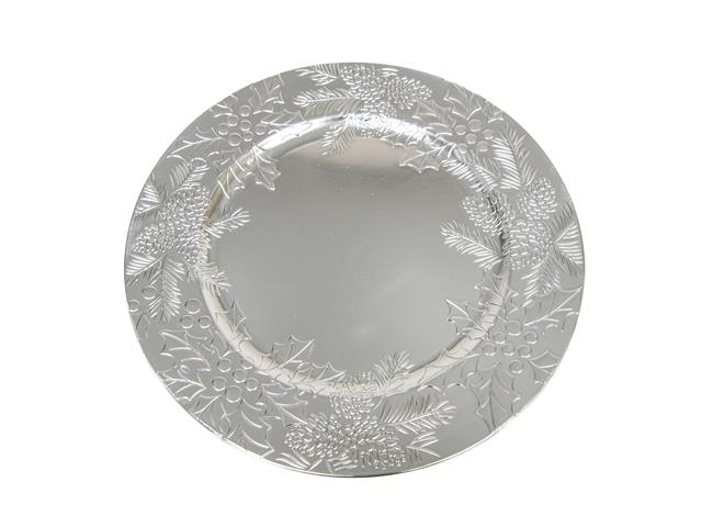 EMBOSSED HOLLY AND IVY CHARGER PLATE (SILVER)