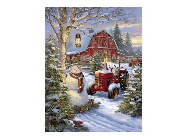 LED FRAMED WALL ART (RED BARN AND TRACTOR)