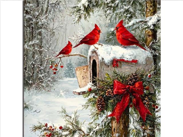 LED CANVAS WALL ART (THREE CARDINALS ON MAILBOX)