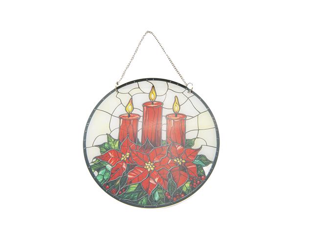 ROUND ACRYLIC HANGER (TRIPLE CANDLE ON POINSETTIA)