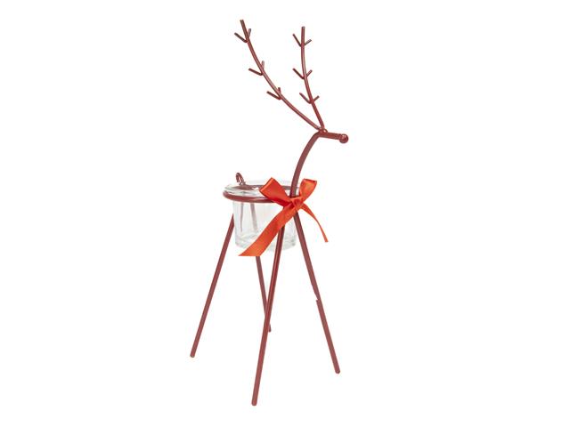 METAL TEALIGHT HOLDER (REINDEER WITH BOW)