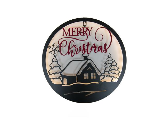 LED METAL BLACK WALL DECOR (MERRY CHRISTMAS - CABIN)