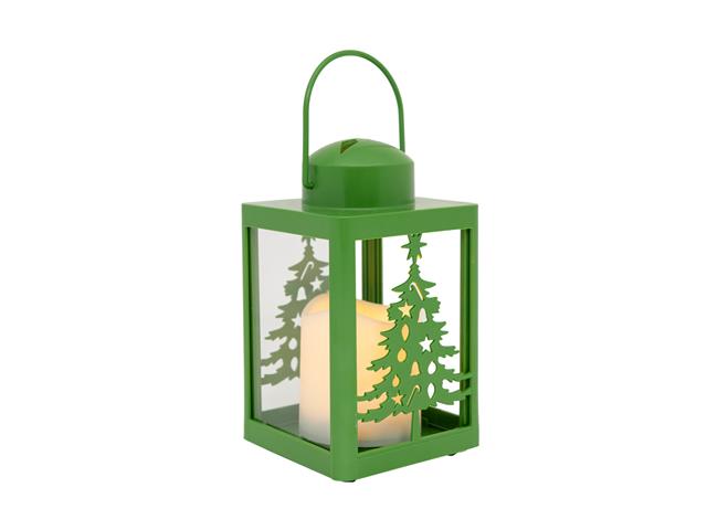 LED PLASTIC LANTERN WITH CANDLE (GREEN - TREE)
