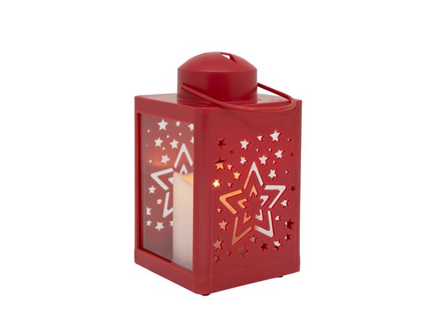 LED PLASTIC LANTERN WITH CANDLE (RED - STAR)