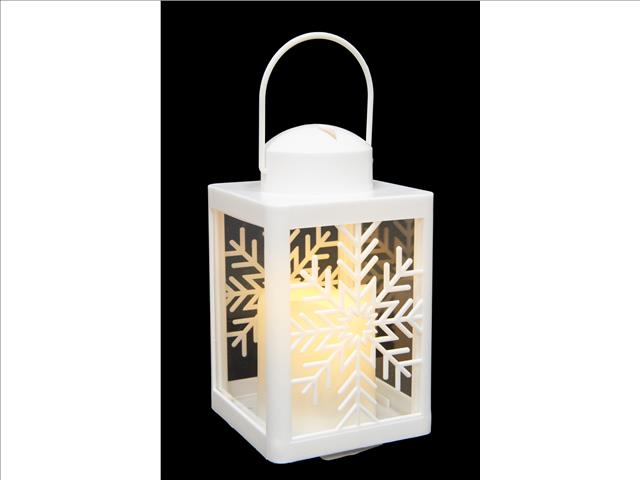 LED PLASTIC LANTERN WITH CANDLE (WHITE - SNOWFLAKE)