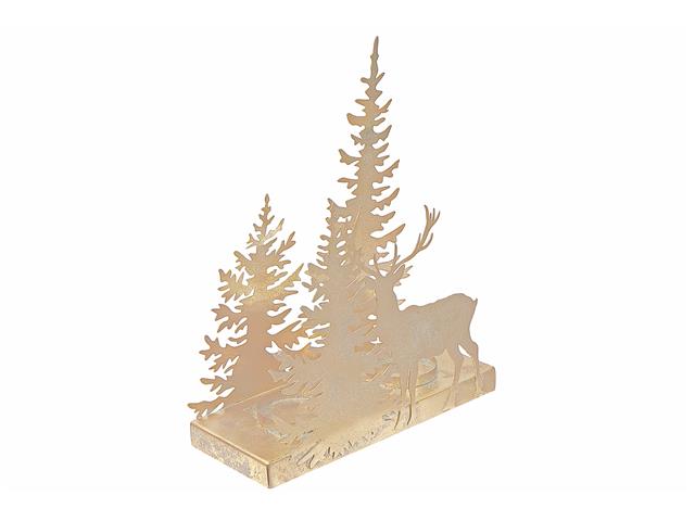 GOLD METAL REINDEER FOREST CANDLE HOLDER