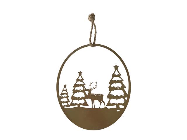 GOLD METAL CUT OUT HANGER (REINDEER AND TREE)