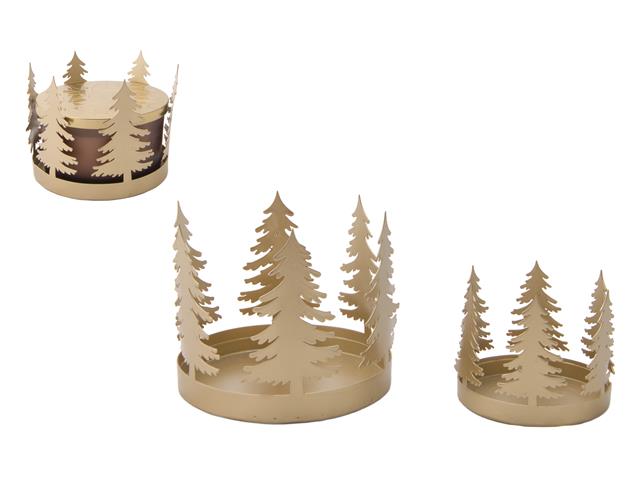 CIRCULAR GOLD METAL CANDLE HOLDER (TREE) (SET OF 2)
