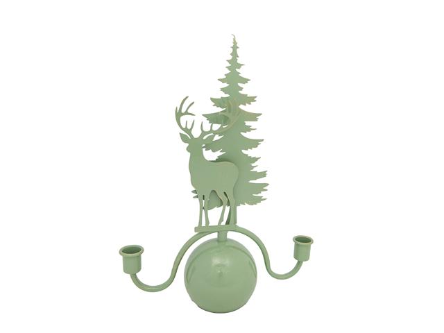 GREEN METAL CANDLE HOLDER (TREE AND REINDEER)