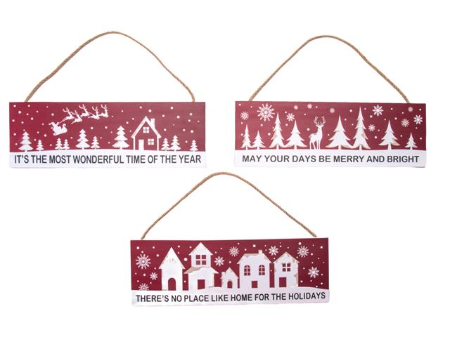 HANGING WOOD SIGN (RED HOLIDAY CHEER) (ASSTD)