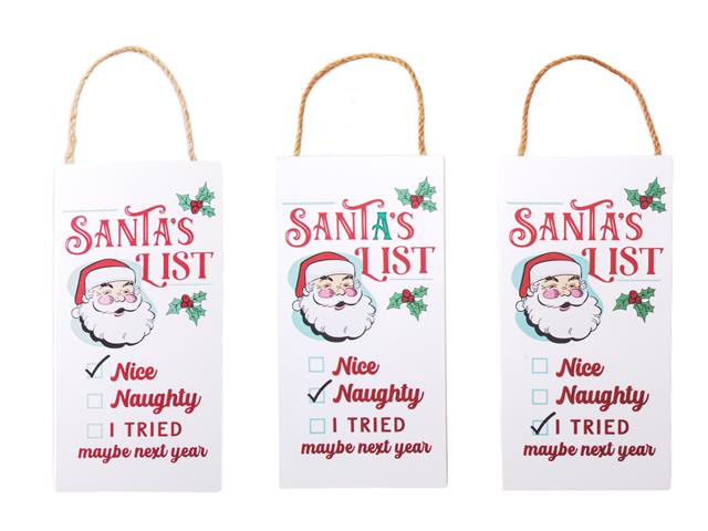 HANGING WOOD WALL SIGN (SANTA'S LIST) (ASSTD)