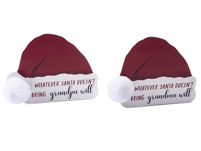 WOOD BLOCK (SANTA'S HAT - WHATEVER SANTA DOESN'T BRING) (ASSTD)