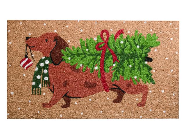 COIR DOOR MAT (DACHSHUND WITH CHRISTMAS TREE)