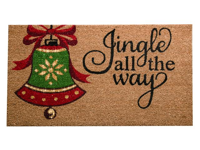 COIR DOOR MAT (BELL - JINGLE ALL THE WAY - WITH GLITTER)