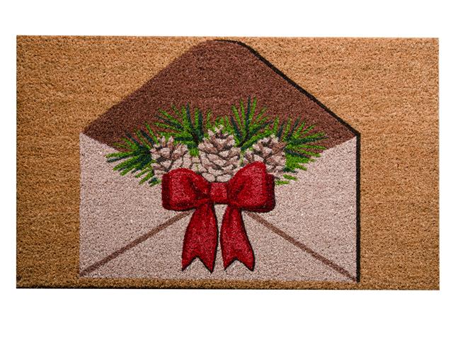 COIR DOOR MAT (HOLIDAY ENVELOPE PINECONE)