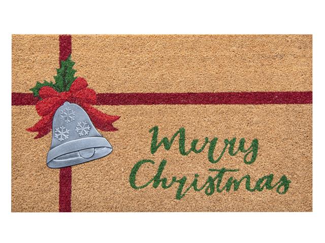 COIR MAT WITH RUBBER ACCENT (MERRY CHRISTMAS WITH BELL ACCENT)